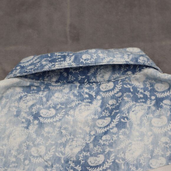 EM Shirt Womens White Blue Sleeveless Collared Button Sheer High Low Hem - Picture 12 of 15